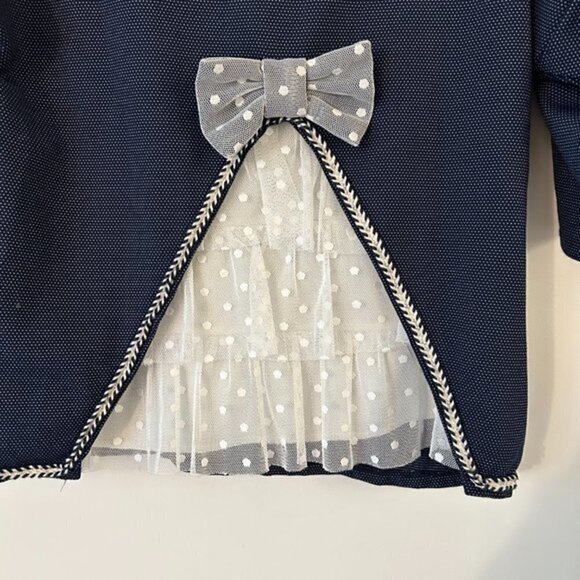 Vintage Maggie Sweet Ruffle Bow Back Navy Blue Top Size S - Picture 4 of 5